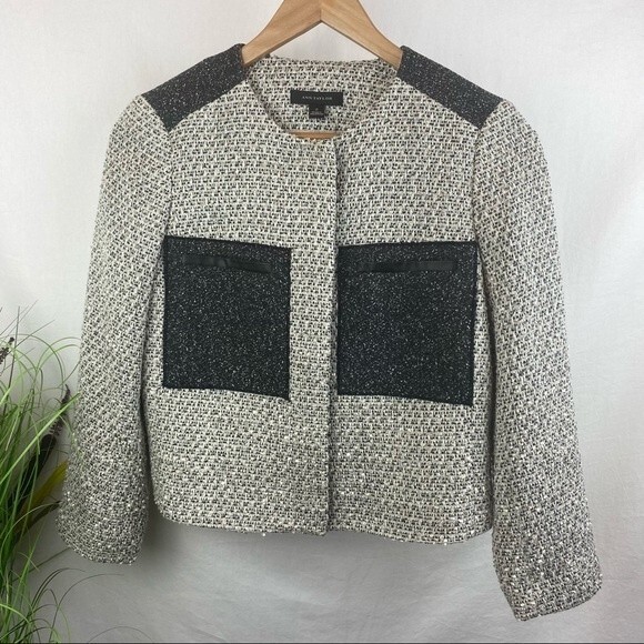 Ann Taylor Gray Gray Woven Collarless Parchwork Jacket & Skirt Set NEW - Picture 4 of 13